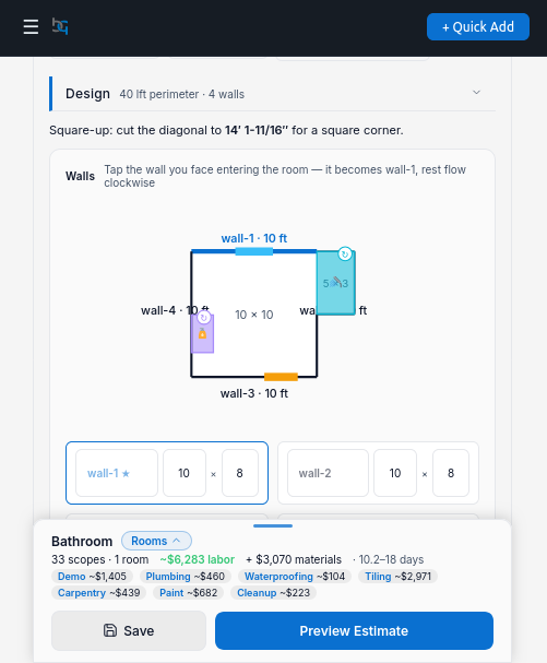 Stairkey mobile app — Quote on site: Measure a room and price the scope from your phone.